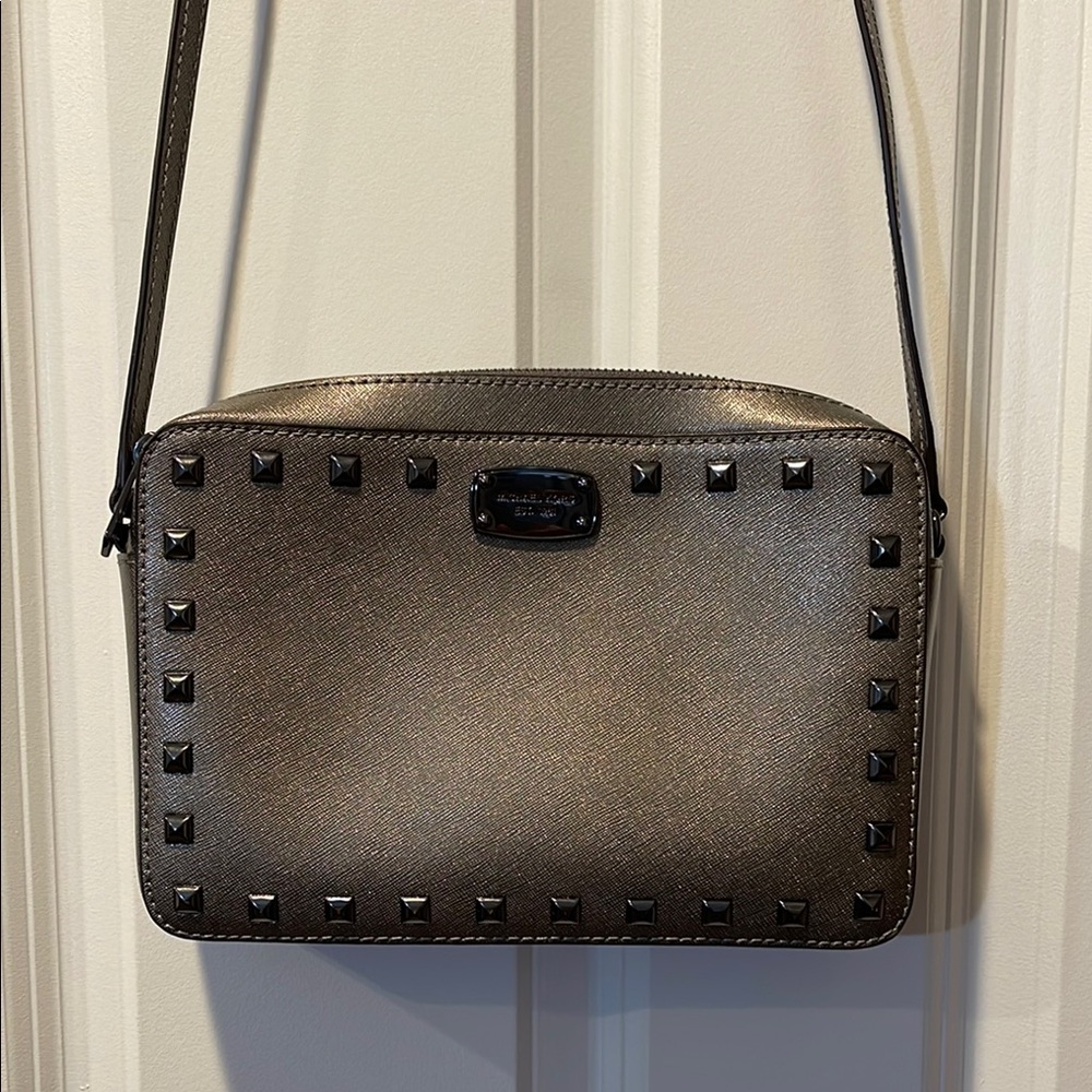 Michael Kors Silver and Black Studded Crossbody Bag
